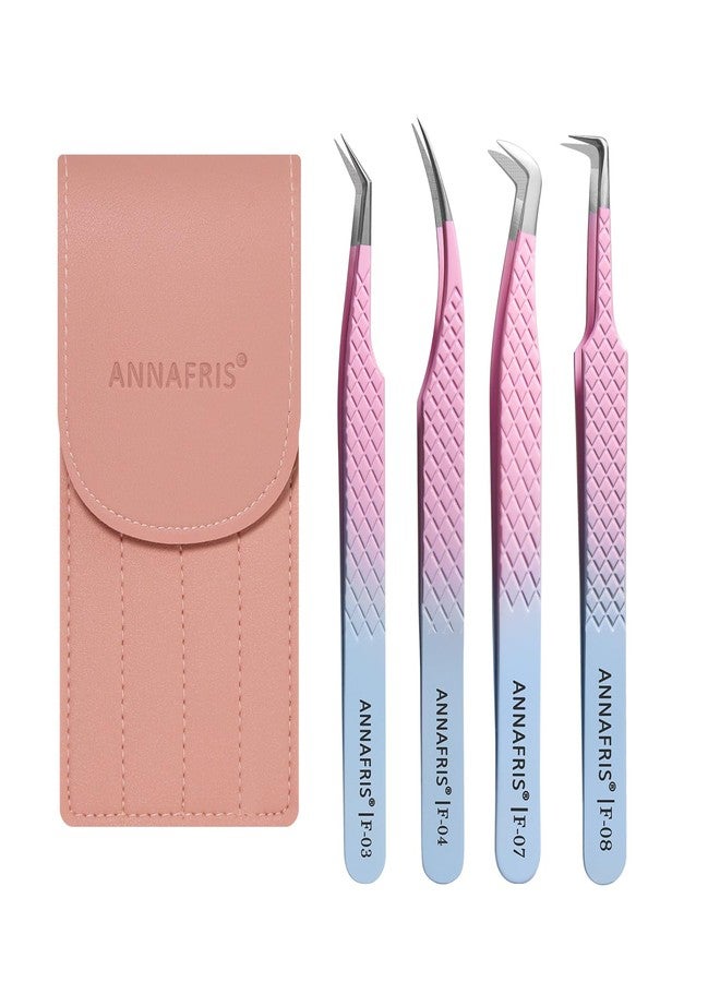 ANNAFRIS Eyelash Extension Tweezers,Fiber Tip Grip Boot Volume Lash Tweezers,Professional Pointed Lash Extension Tweezers for Easy Lash Application and Removal(4Pcs-F03/04/07/08) - Image 1